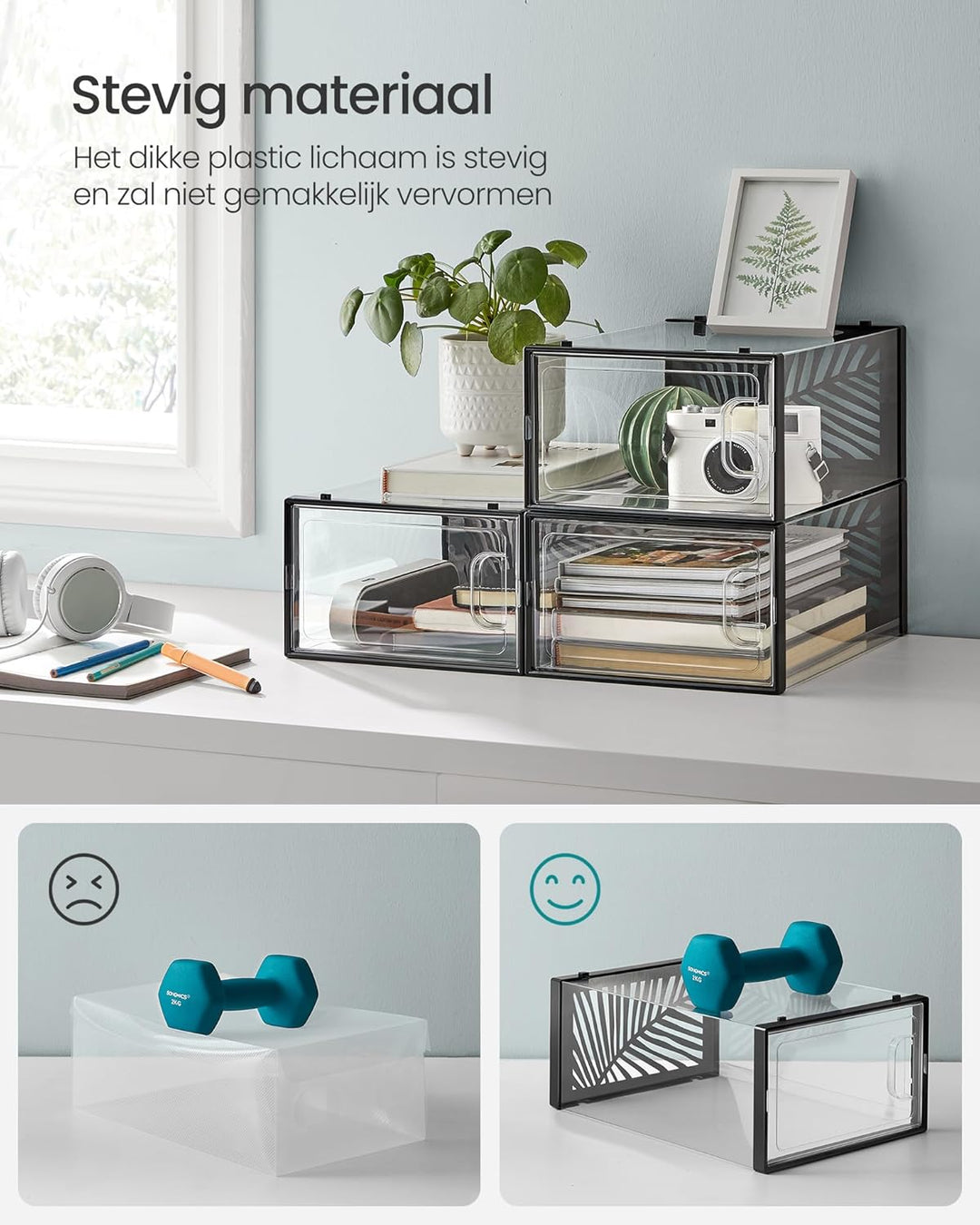 SONGMICS schoenenboxen | 18 stuks | Transparant / zwart | Tot en met maat 44