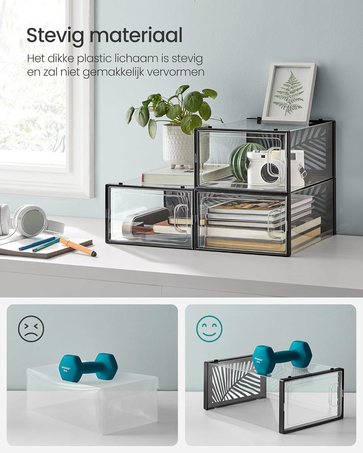 SONGMICS schoenenboxen | 18 stuks | Transparant / zwart | Tot en met maat 44