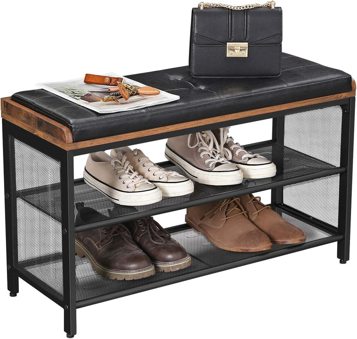 VASAGLE schoenenbank vintage stijl | Zwart leer