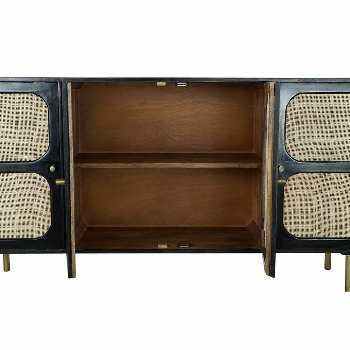 Dkd Home Decor Dientafel Dkd Home Decor Zwart Gouden Natuurlijk Rotan Mangohout 150 X 40 X 78 Cm