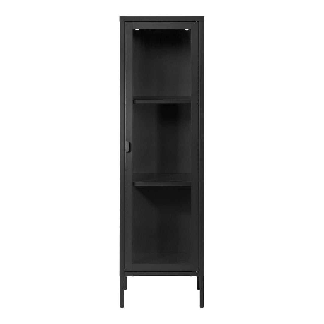 Smalle hoge vitrinekast Brisbane | Zwart | Staal met gehard glas