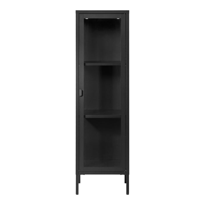 Smalle hoge vitrinekast Brisbane | Zwart | Staal met gehard glas