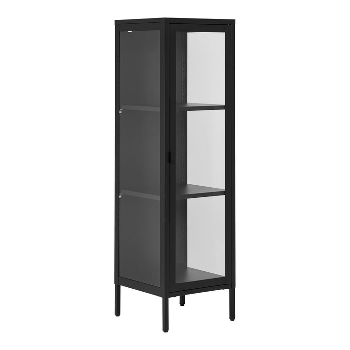 Smalle hoge vitrinekast Brisbane | Zwart | Staal met gehard glas