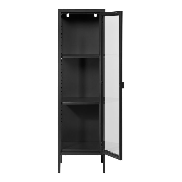 Smalle hoge vitrinekast Brisbane | Zwart | Staal met gehard glas
