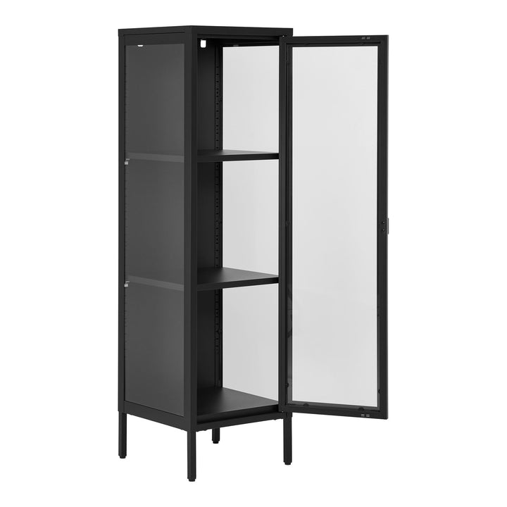 Smalle hoge vitrinekast Brisbane | Zwart | Staal met gehard glas