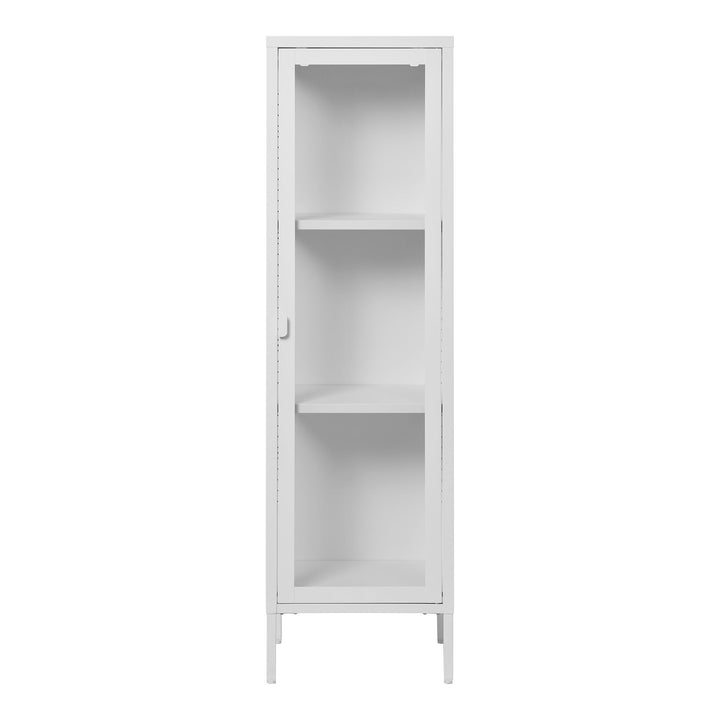 Smalle hoge vitrinekast Brisbane | Wit | Staal met gehard glas