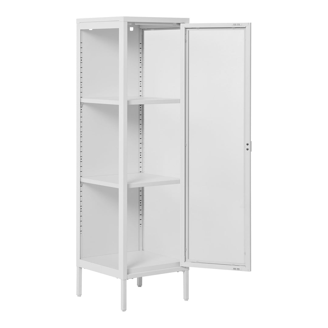 Smalle hoge vitrinekast Brisbane | Wit | Staal met gehard glas