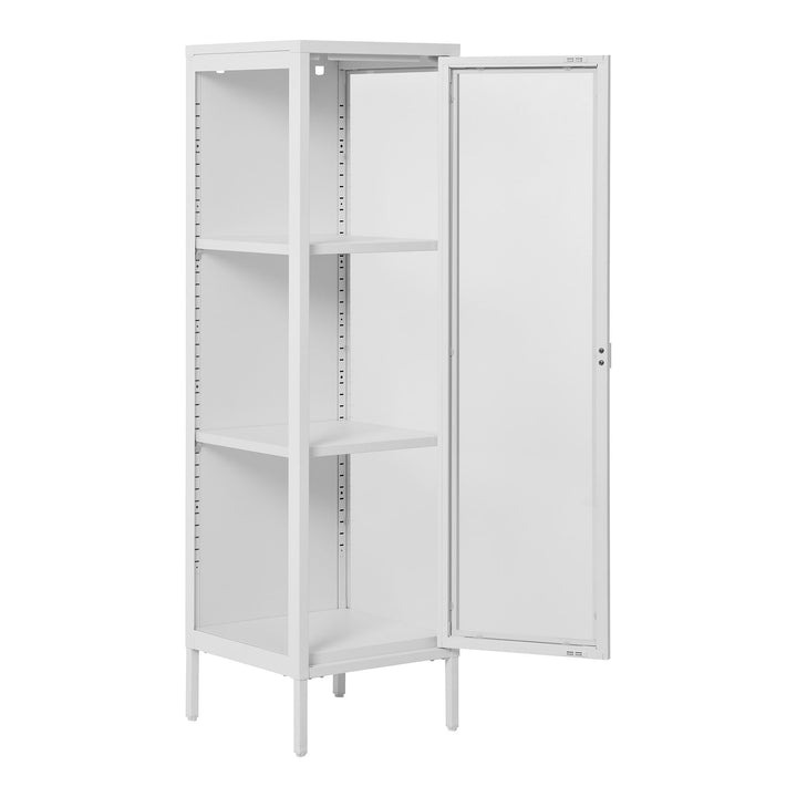 Smalle hoge vitrinekast Brisbane | Wit | Staal met gehard glas