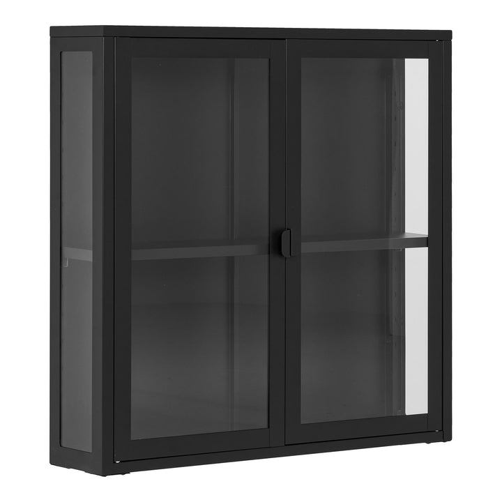 Wandkast Brisbane | Zwart | Met glazen deuren