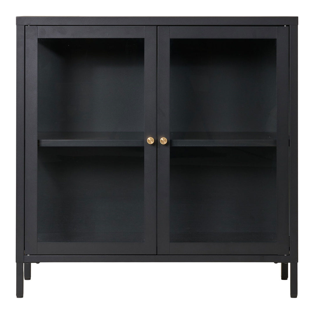 Kast Dalby met glazen deuren | Zwart | Staal | Compact formaat