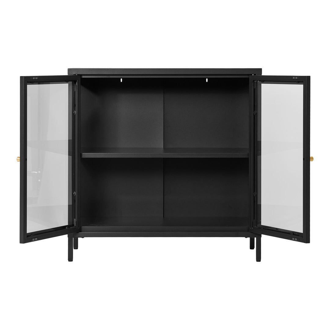 Kast Dalby met glazen deuren | Zwart | Staal | Compact formaat