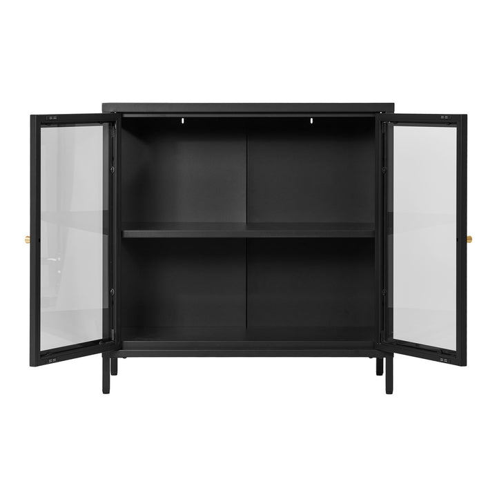 Kast Dalby met glazen deuren | Zwart | Staal | Compact formaat