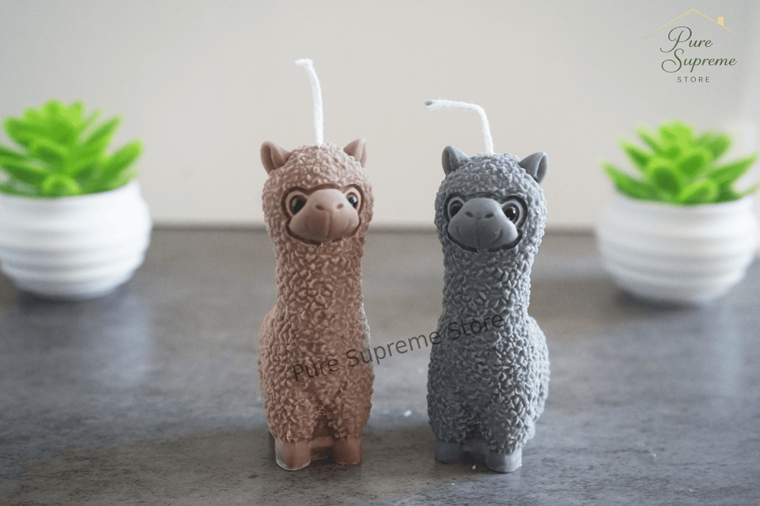 Decoratie kaarsenset alpaca bruin & grijs | 2 stuks | Handgemaakt