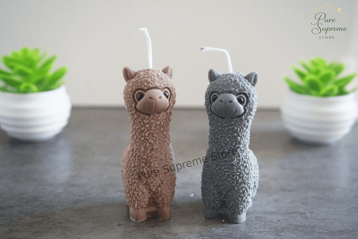 Decoratie kaarsenset alpaca bruin & grijs | 2 stuks | Handgemaakt