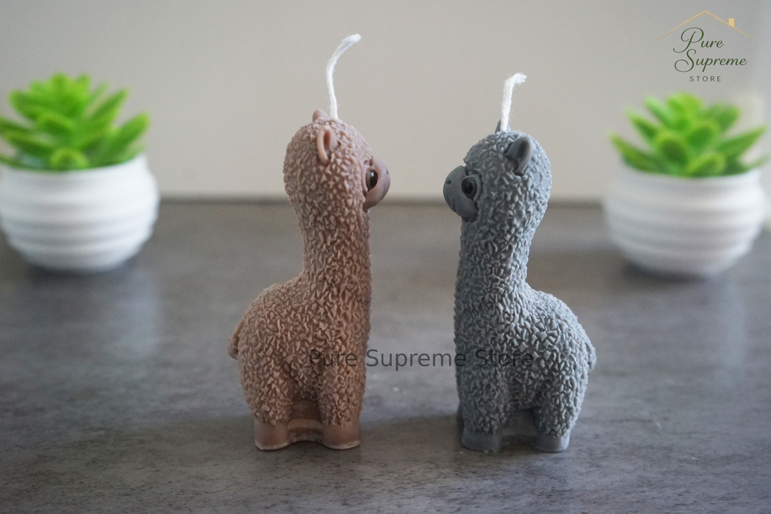 Decoratie kaarsenset alpaca bruin & grijs | 2 stuks | Handgemaakt