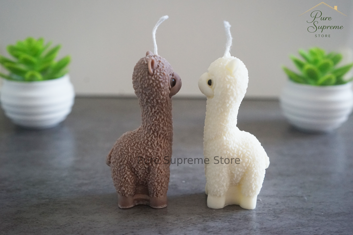 Decoratie kaarsen set alpaca bruin & wit | 2 stuks | Handgemaakt