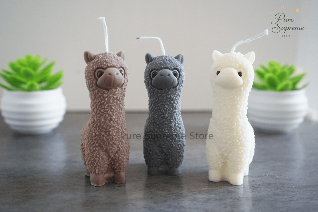 Decoratie kaarsen set alpaca familie | Bruin, grijs & wit | 3 stuks | Handgemaakt