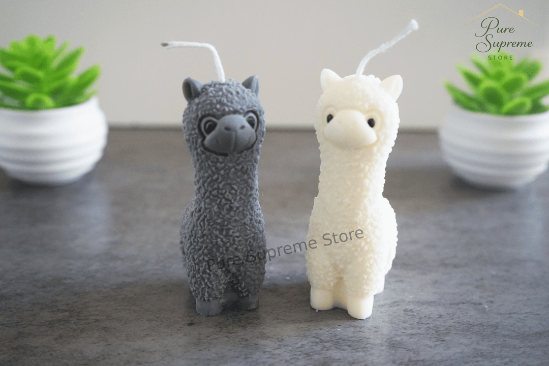 Decoratie kaarsen set alpaca grijs & wit | 2 stuks |  Handgemaakt |