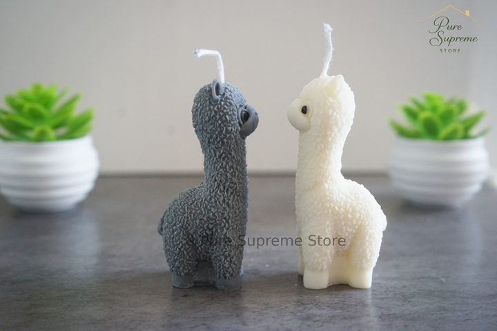 Decoratie kaarsen set alpaca grijs & wit | 2 stuks |  Handgemaakt |