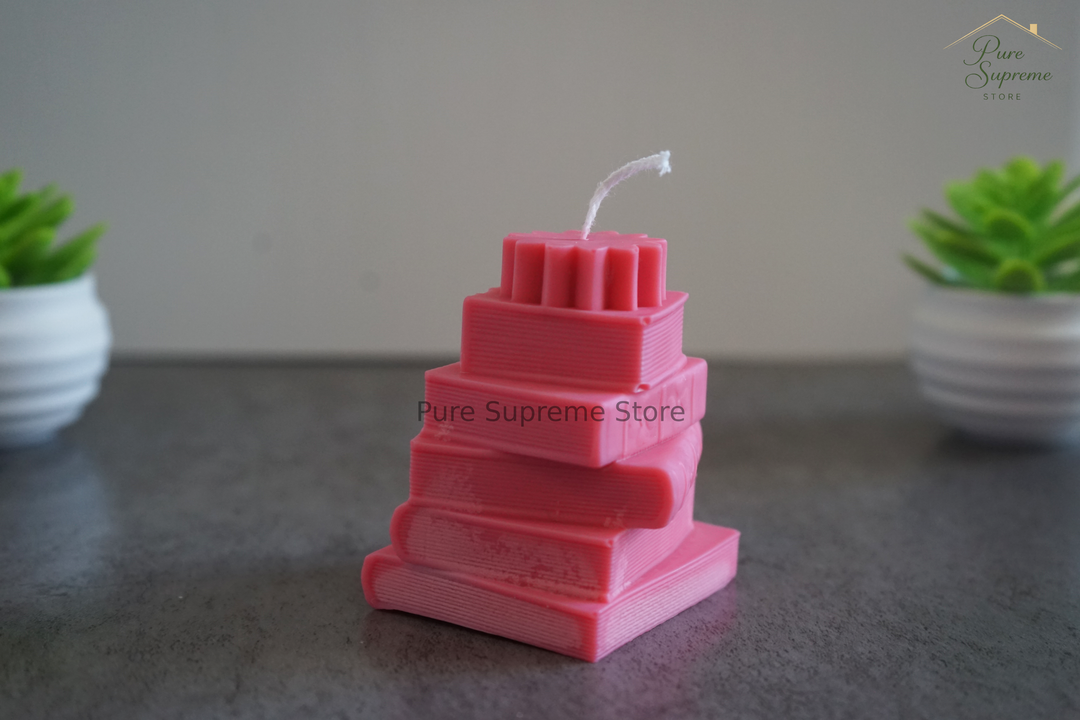 Decoratie kaars boekenstapel | Roze | Handgemaakt