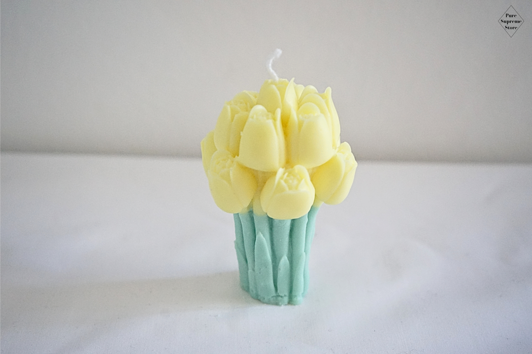 Decoratie kaars tulp geel & mintgroen | Handgemaakt