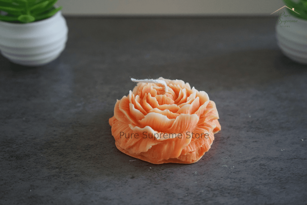 Decoratie kaars Pioenroos oranje-wit | Handgemaakt