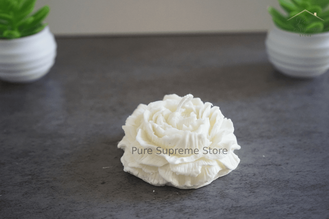 Decoratie kaars Pioenroos wit | Handgemaakt