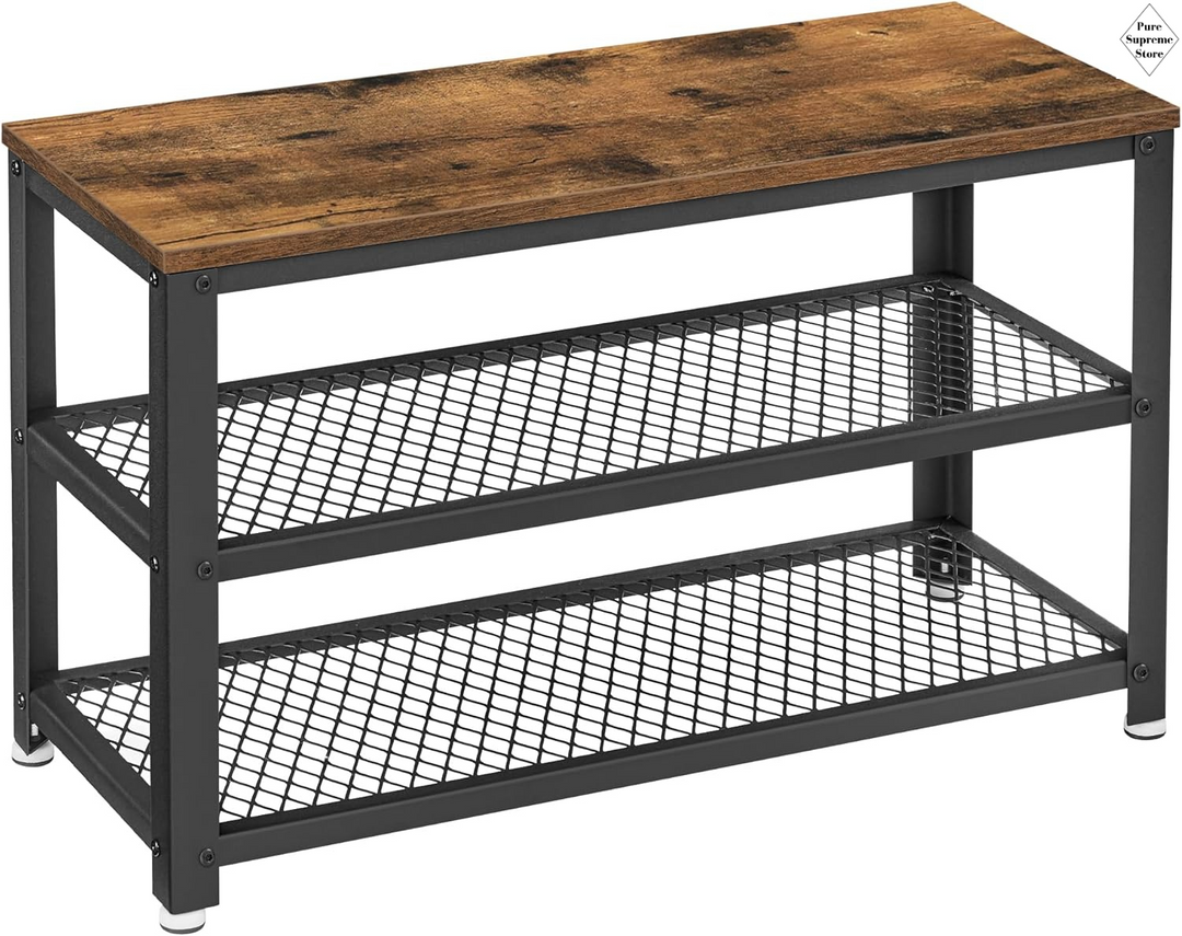 VASAGLE schoenenrek met 2 vakken | Zwart / bruin met industrieel design