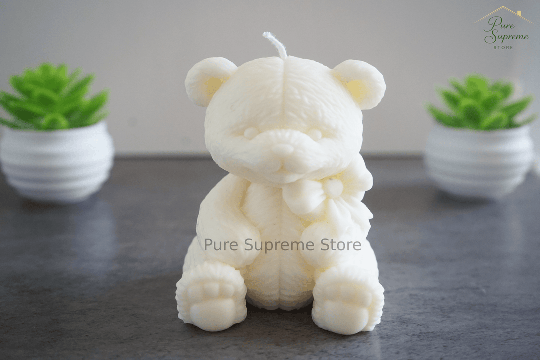 Decoratie kaars teddybeer met strik | Wit | Handgemaakt