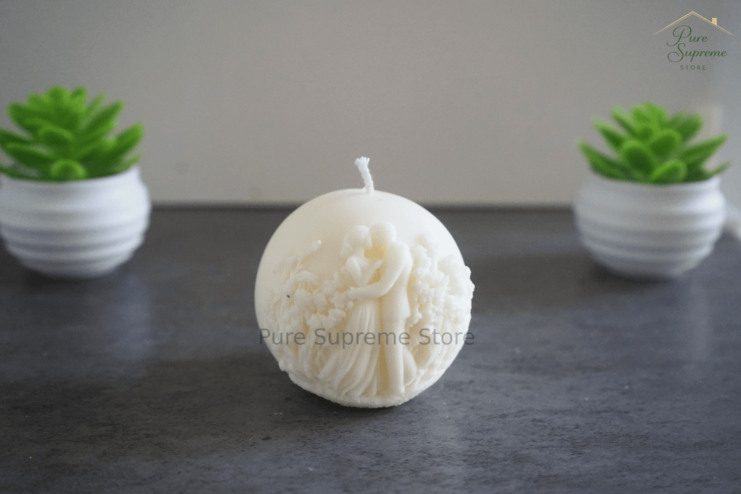 Decoratie kaars trouwend echtpaar bol | Wit | Handgemaakt |