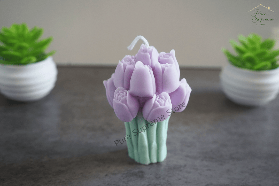 Decoratie kaars tulp paars & mintgroen | Handgemaakt