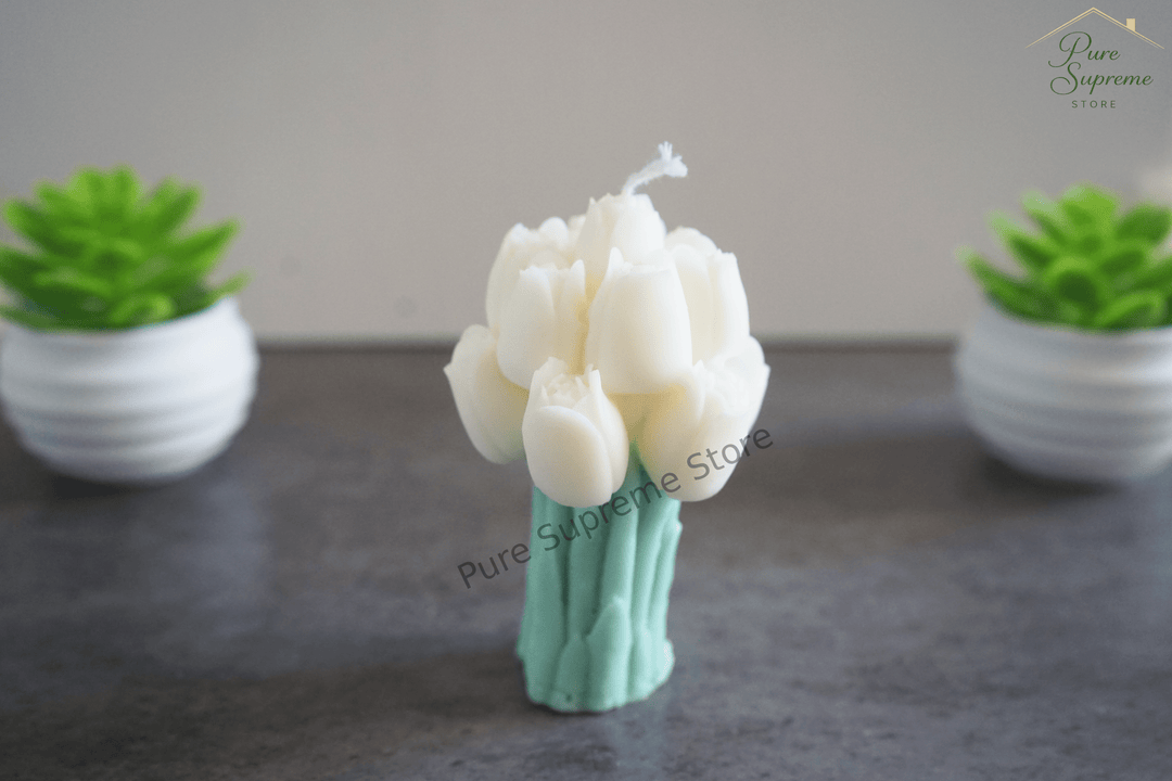 Decoratie kaars tulp wit & mintgroen | Handgemaakt