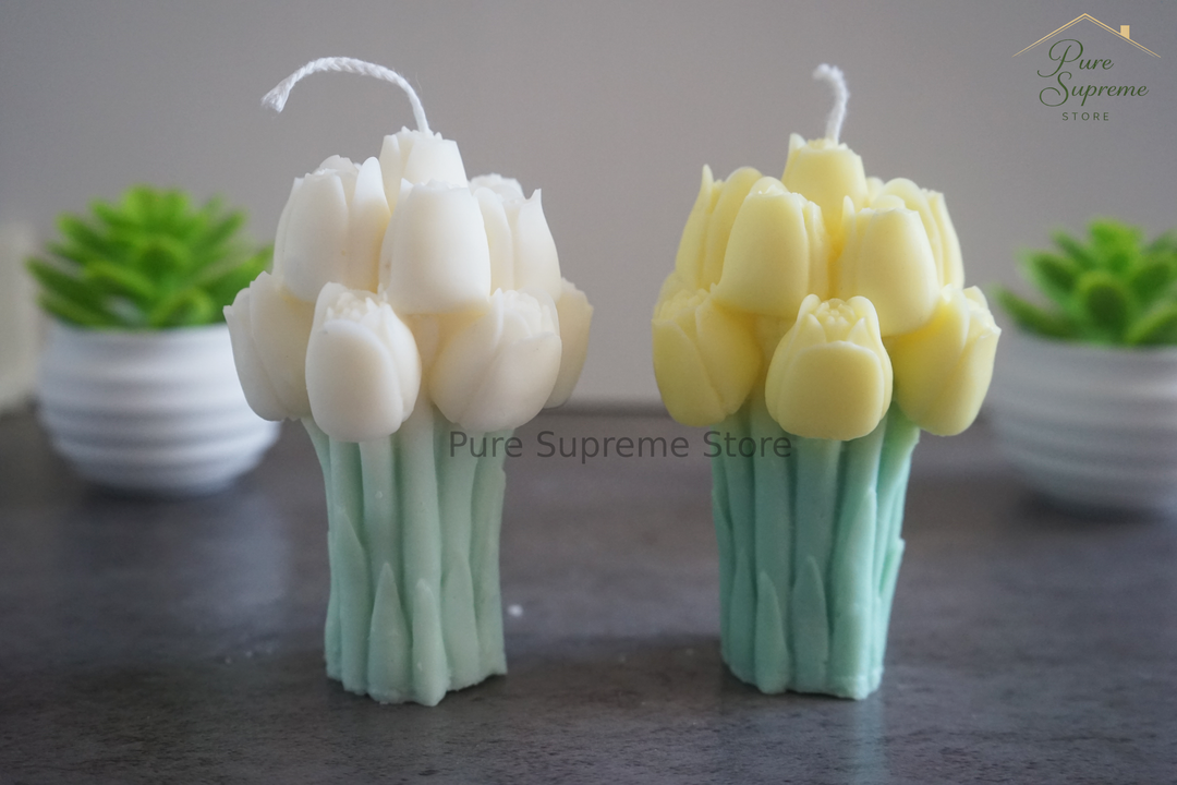 Decoratie kaarsenset tulpen wit & geel | Handgemaakt