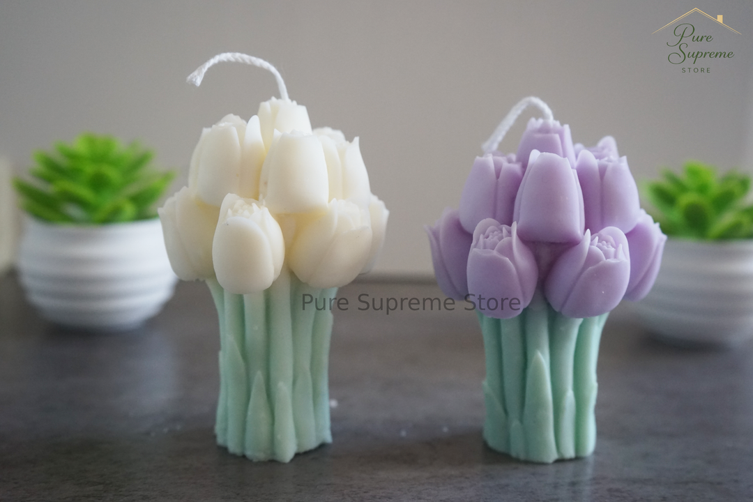 Decoratie kaarsenset tulpen wit & paars | Handgemaakt