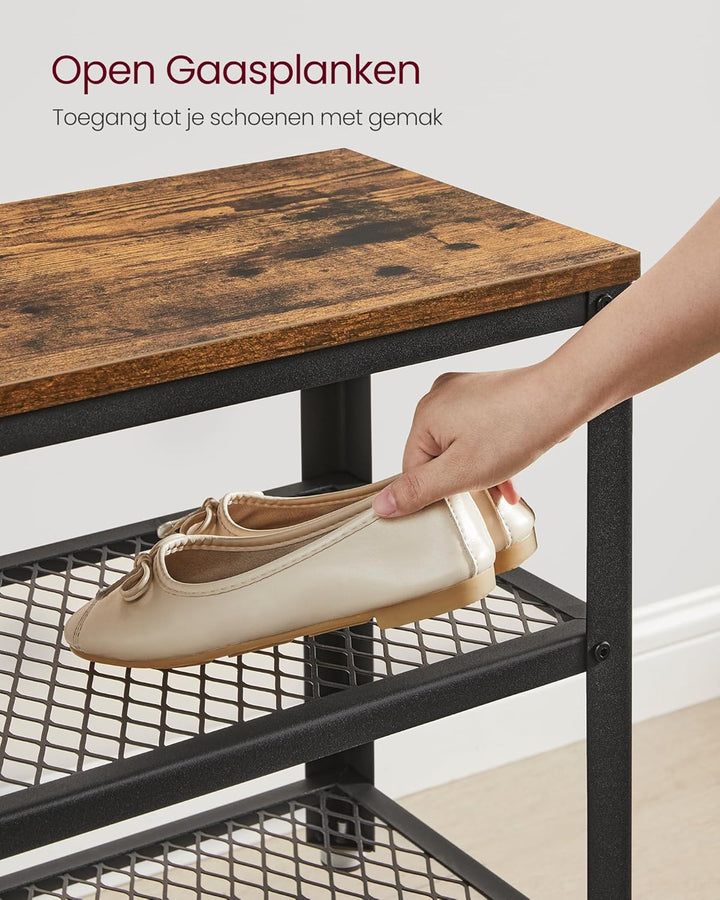 VASAGLE schoenenrek met 2 vakken | Zwart / bruin met industrieel design