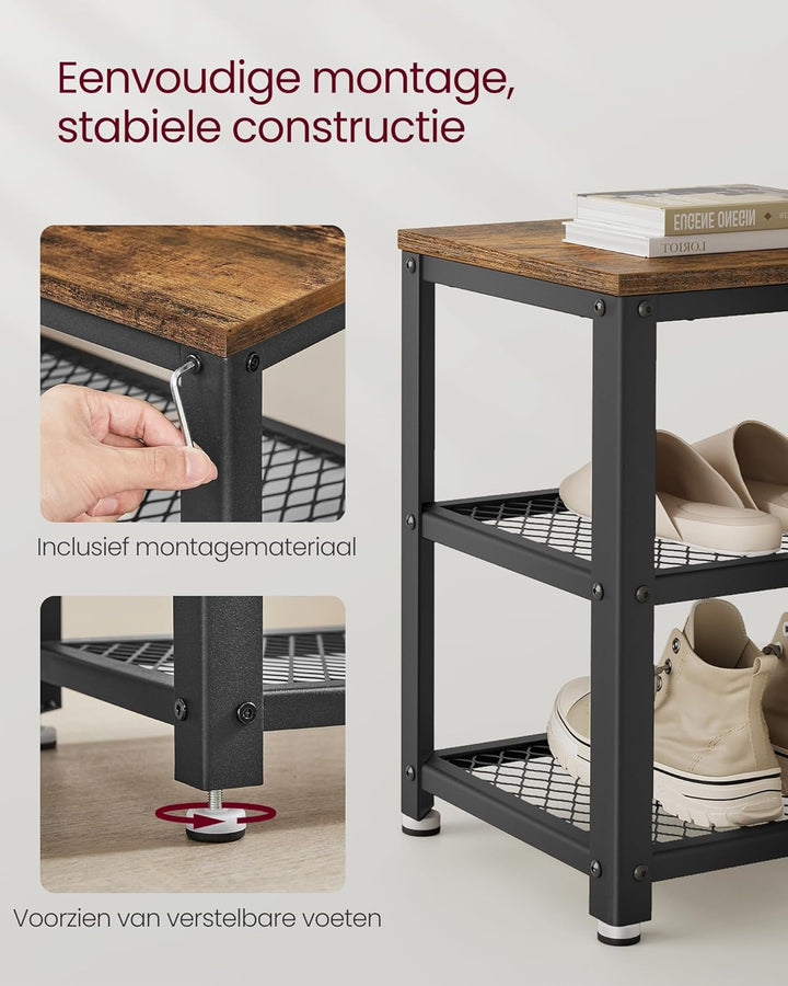 VASAGLE schoenenrek met 2 vakken | Zwart / bruin met industrieel design