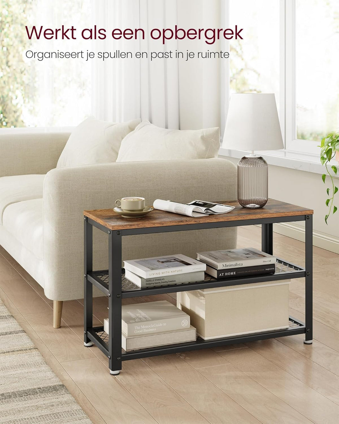 VASAGLE schoenenrek met 2 vakken | Zwart / bruin met industrieel design