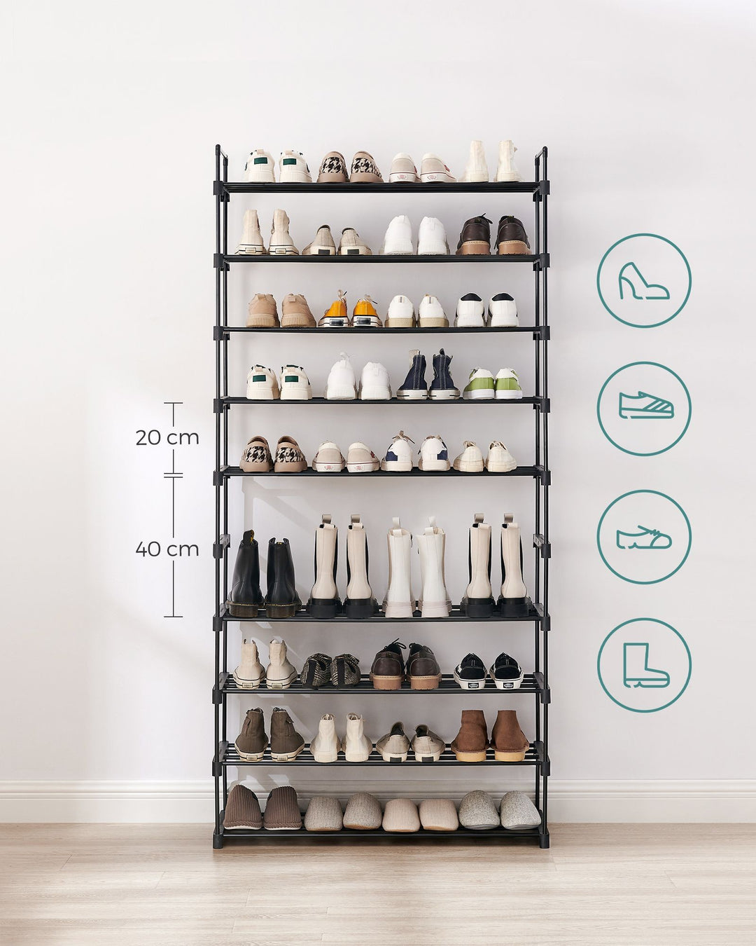 SONGMICS schoenenrek | 10 niveaus | Zwart | Metaal & kunststof